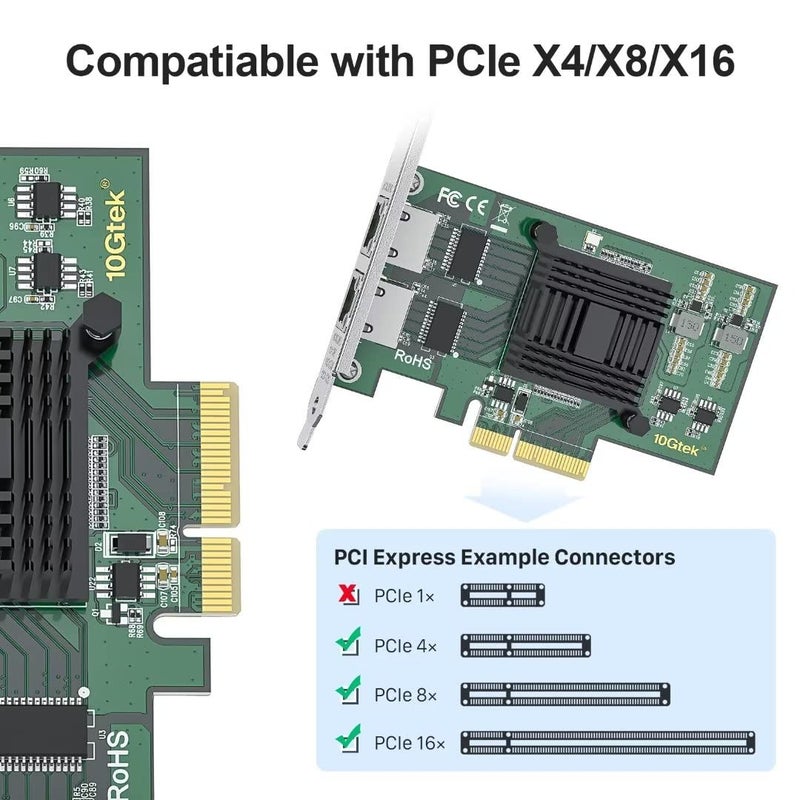 10Gtek 1G 1000Mbps Gigabit Ethernet Converged Network Adapter (NIC) with Intel I350AM2 Controller, Ethernet PCI Express Network Card, Dual Copper RJ45 Ports, PCIE 2.0 X4, Compare to Intel I350-T2 - Image 4